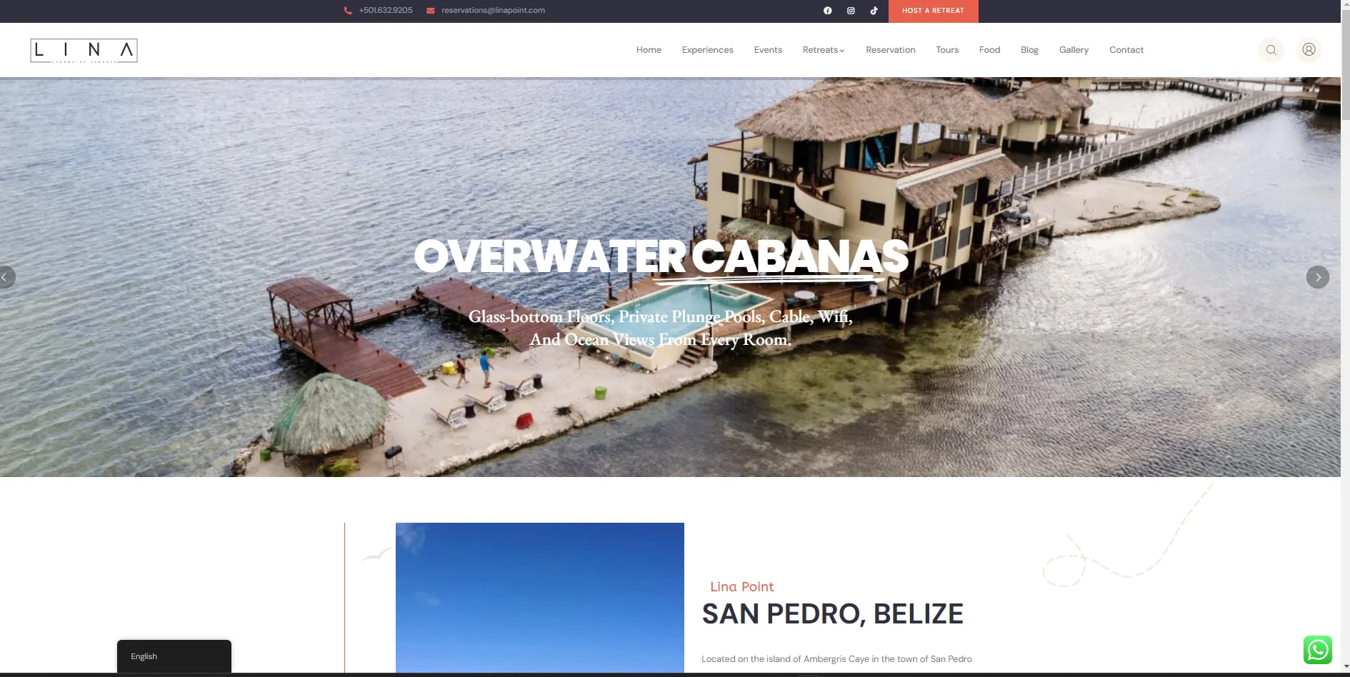 Lina Point overwater resort website homepage